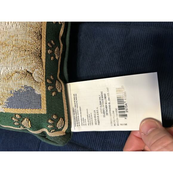 Vintage Cat Tapestry Pillow Happiness Is Being Owned By A Cat 11X8 New Cottage - Picture 5 of 8